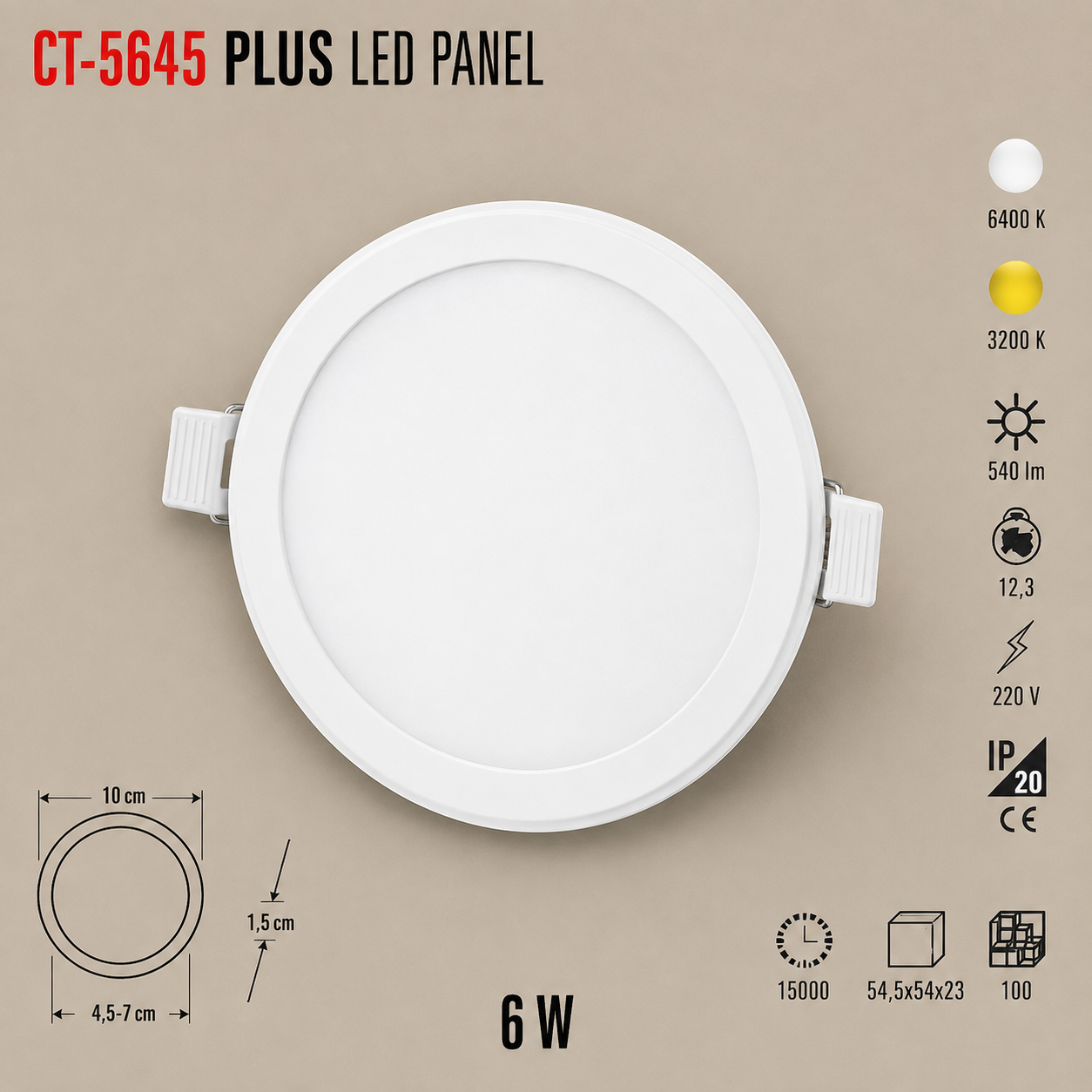 CT-5645 CATA PLUS LED PANEL 6W (Ayarlanabilir) Beyaz